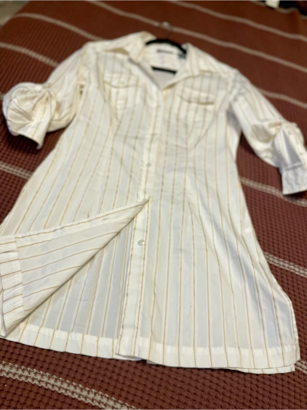 New York & Company Cream Shirt with Gold Stripes